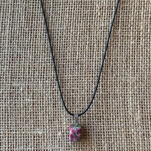 Freeform Ruby Zoisite Stone Pendant Necklace on 20" Adjustable Black Cord chain